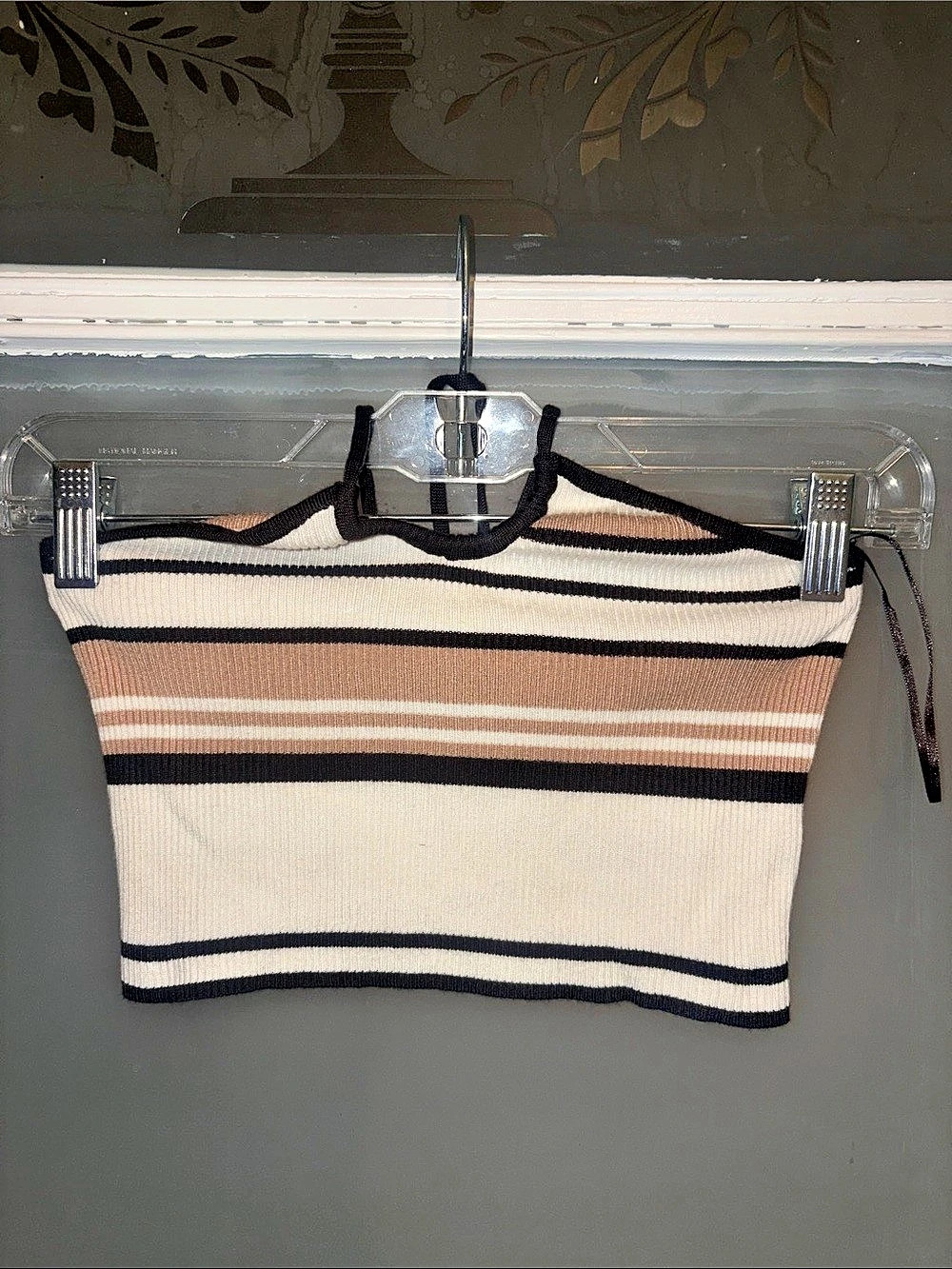 Garage Striped Crop Top in White & Brown Like New